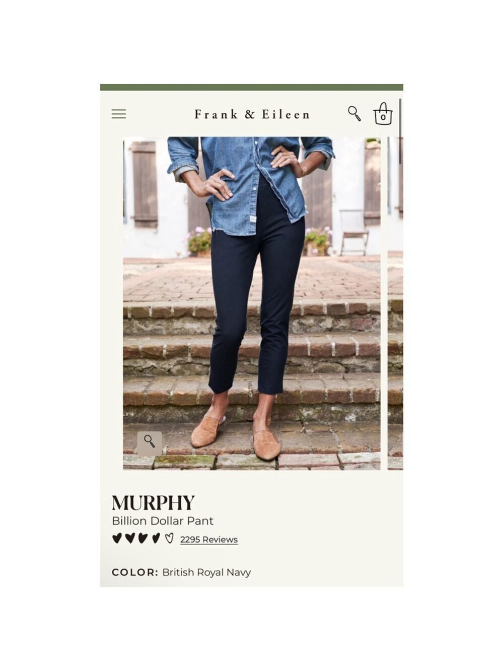 New Frank & Eileen Murphy Cropped Skinny Stretch Pants Navy M